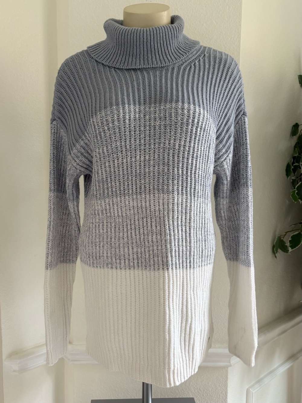 Calvin Klein Grey and White Colorblock Turtleneck Sweater